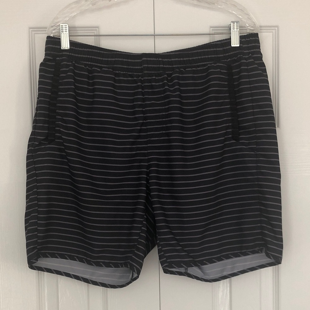 RVCA Black and Gray Striped Athletic Shorts